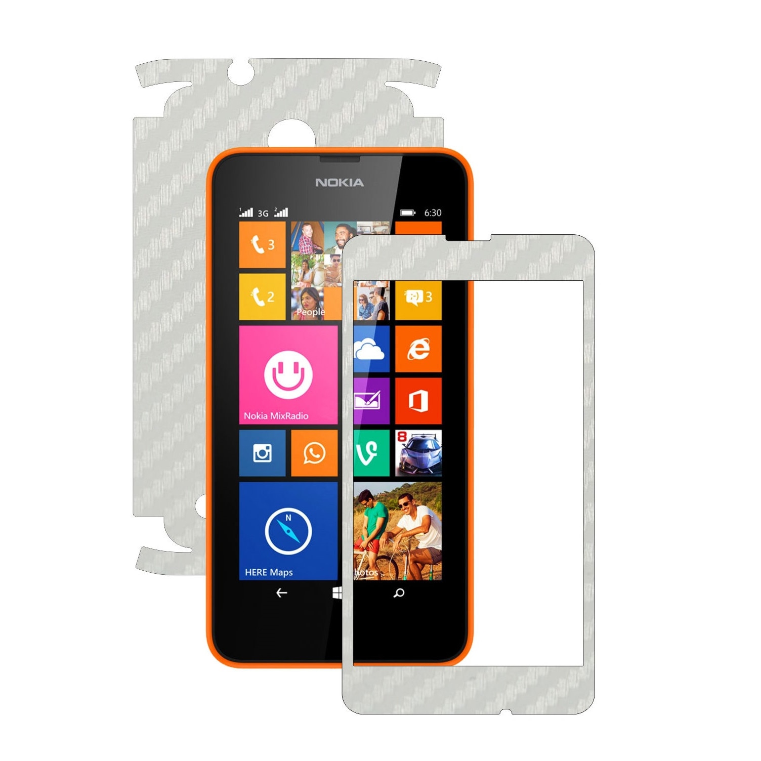 Folie de protectie Carbon Skinz, Husa de tip Skin Adeziv pentru Carcasa, Carbon Alb dedicata Nokia Lumia 630