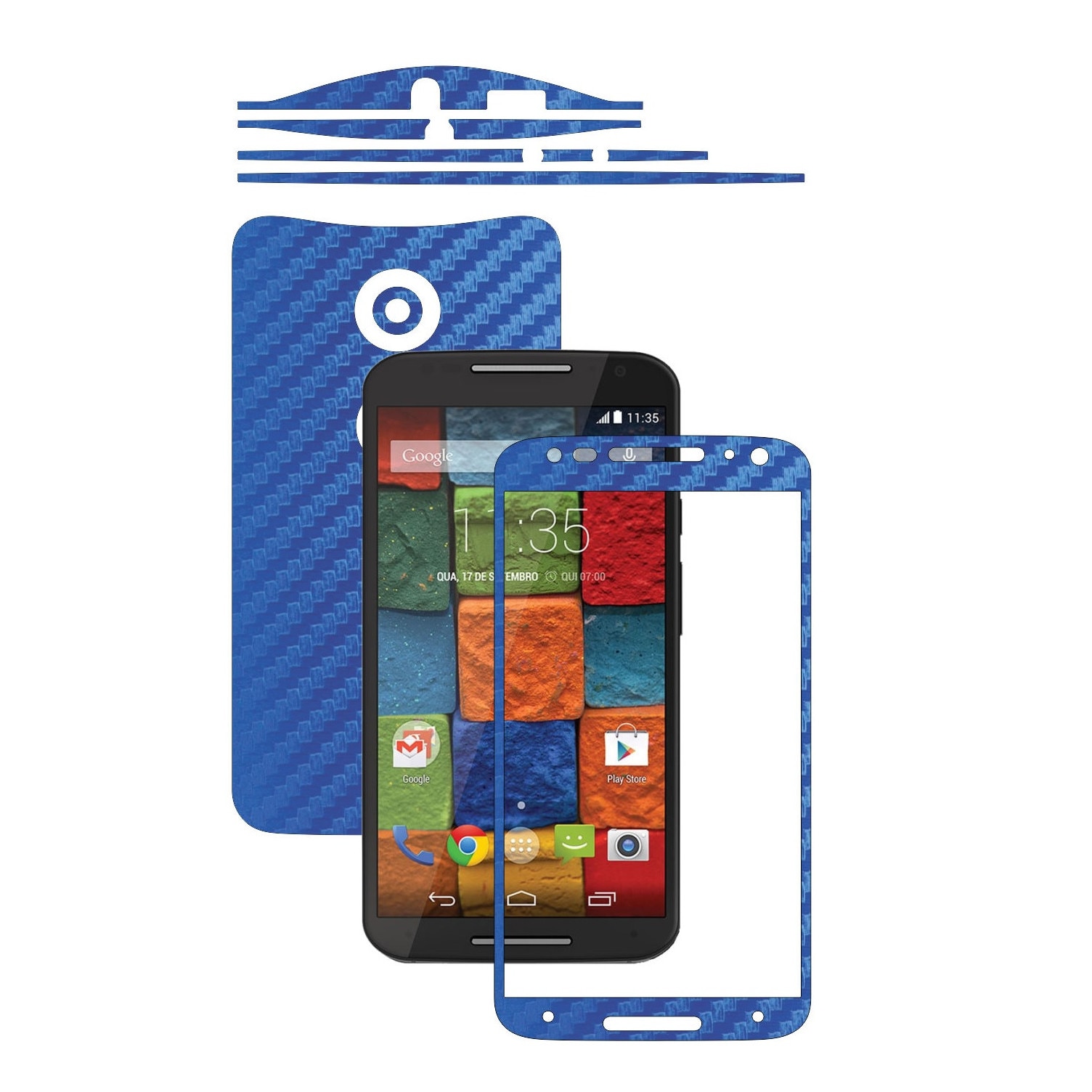 Folie de protectie Carbon Skinz, Husa de tip Skin Adeziv pentru Carcasa, Carbon Albastru dedicata Motorola Moto X2 2014