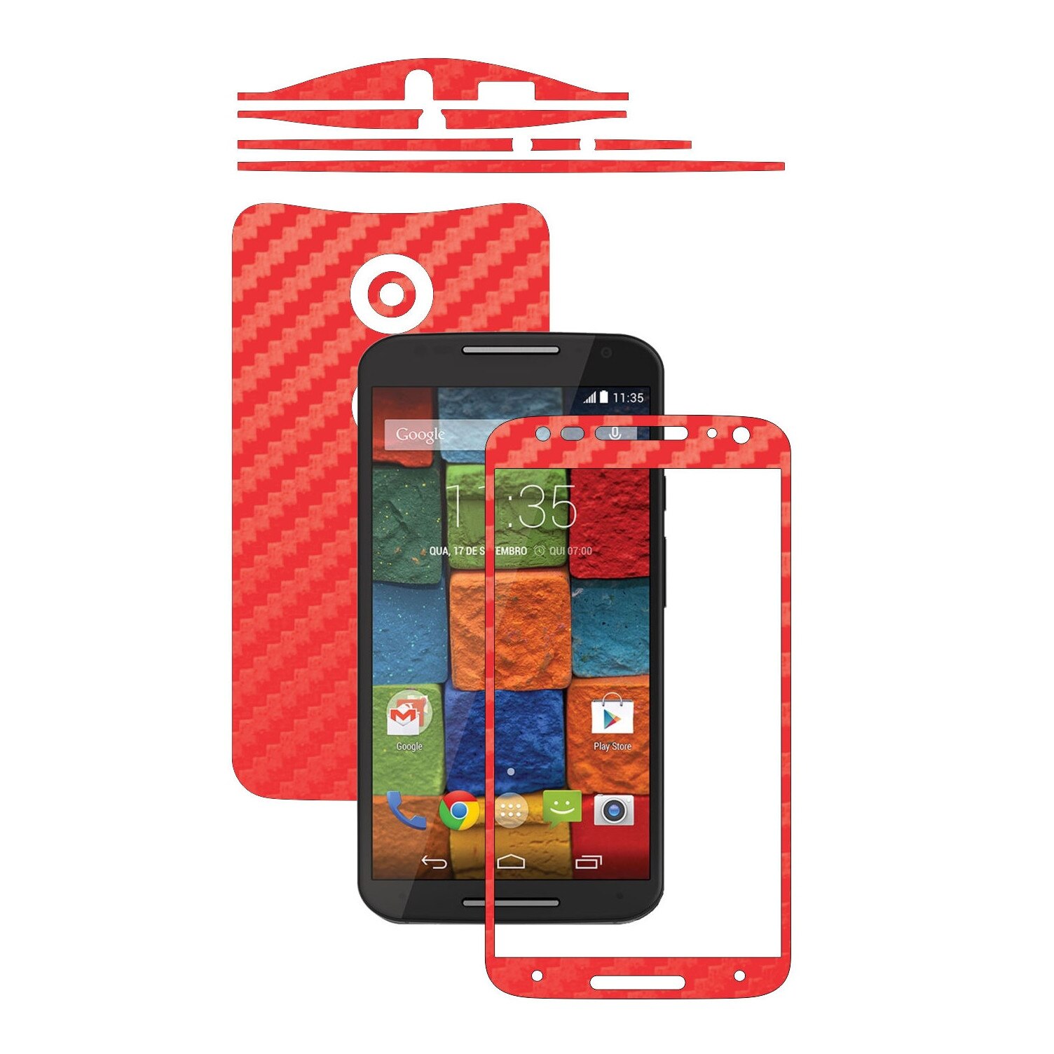 Folie de protectie Carbon Skinz, Husa de tip Skin Adeziv pentru Carcasa, Carbon Rosu dedicata Motorola Moto X2 2014