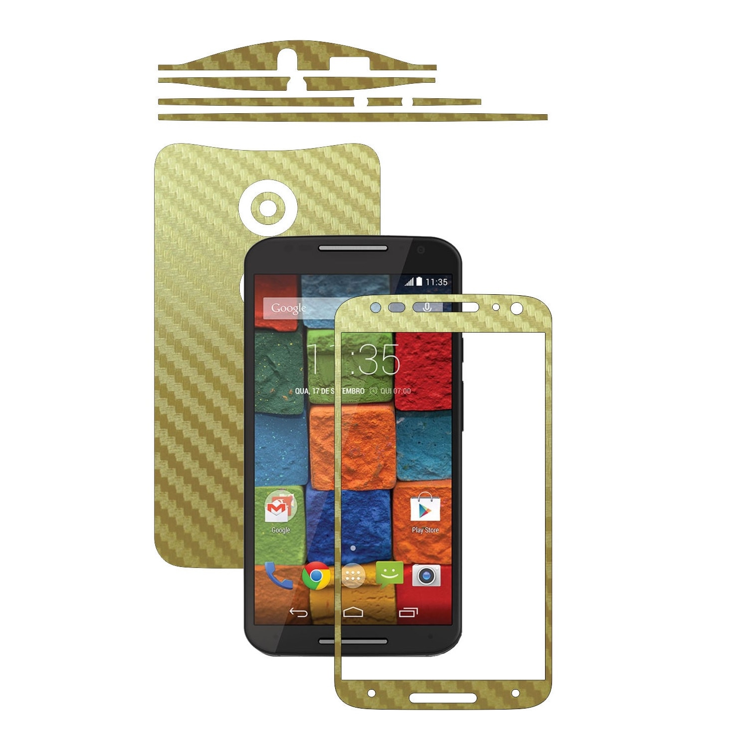 Folie de protectie Carbon Skinz, Husa de tip Skin Adeziv pentru Carcasa, Carbon Auriu dedicata Motorola Moto X2 2014