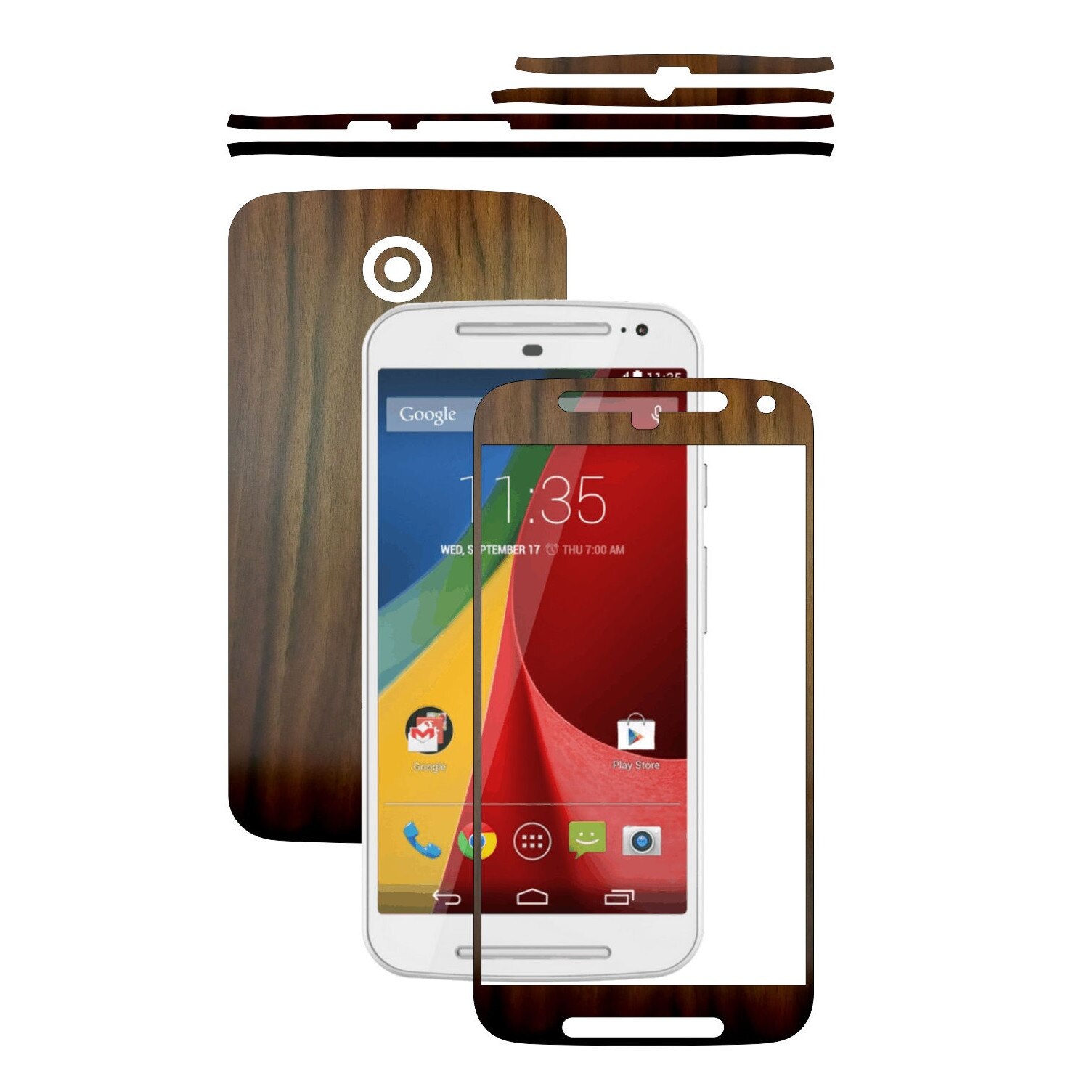 Folie de protectie Carbon Skinz, Husa de tip Skin Adeziv pentru Carcasa, Lemn Nuc Inchis dedicata Motorola Moto G 2 2014