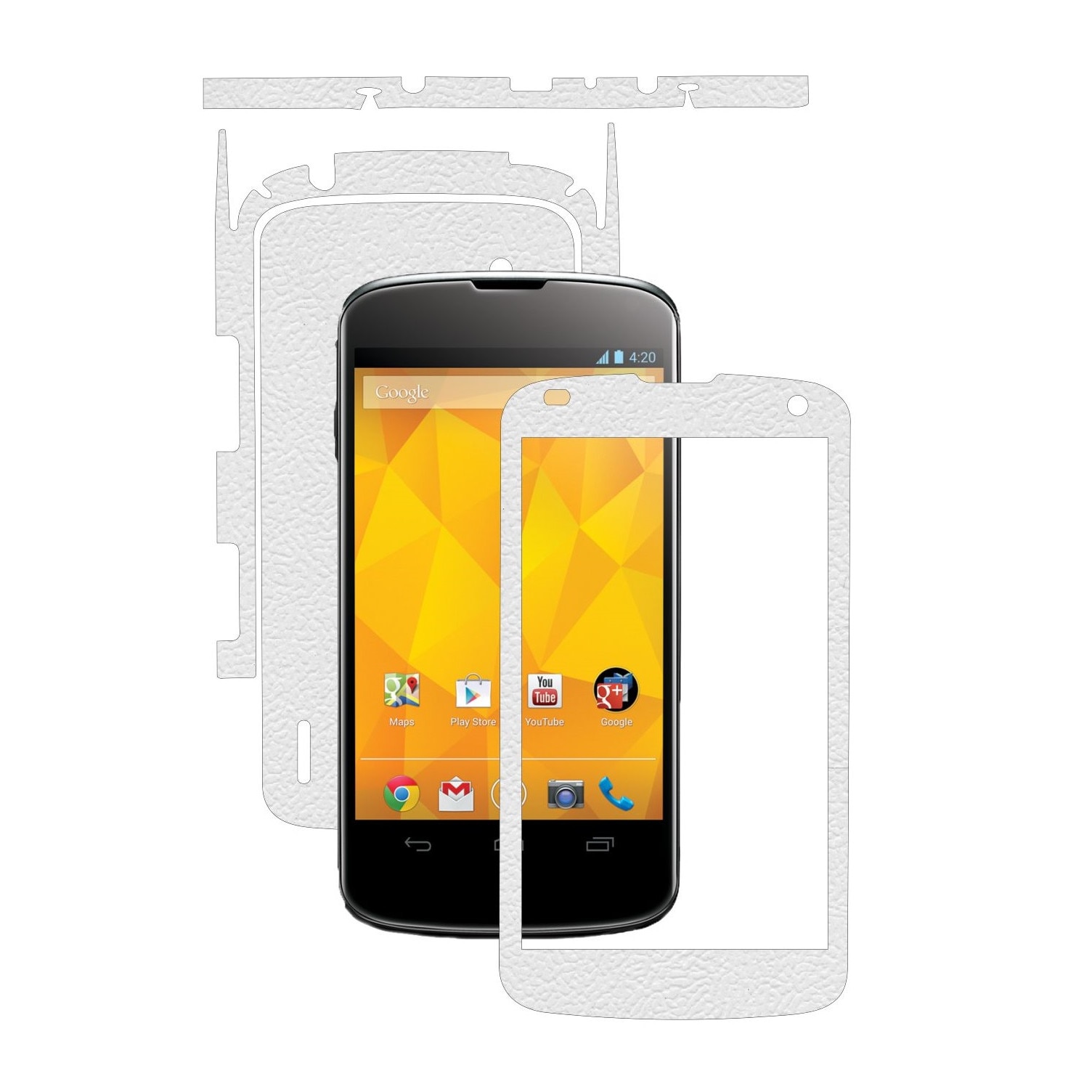 Folie de protectie Carbon Skinz, Husa de tip Skin Adeziv pentru Carcasa, Piele Alba dedicata LG Google Nexus 4