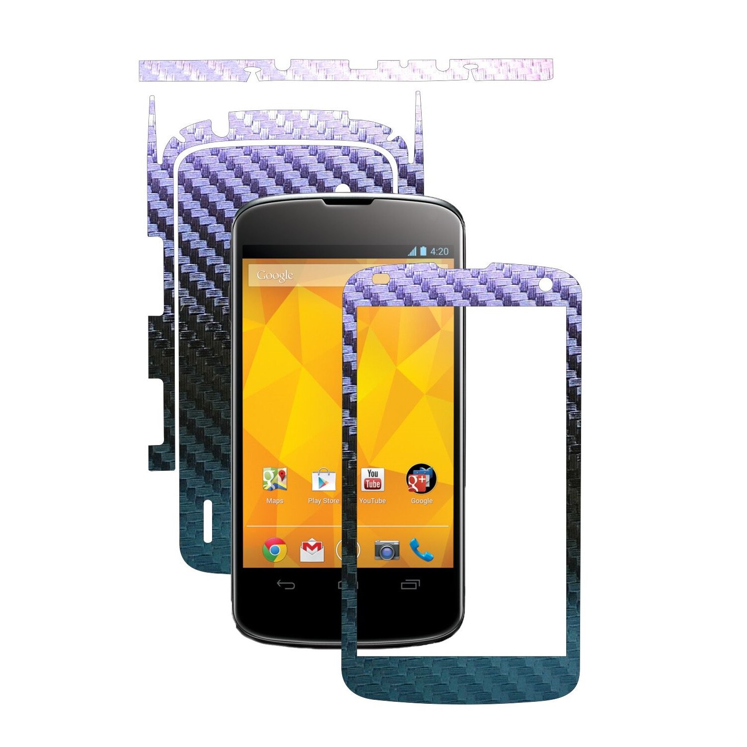 Folie de protectie Carbon Skinz, Husa de tip Skin Adeziv pentru Carcasa, Carbon Cameleon dedicata LG Google Nexus 4
