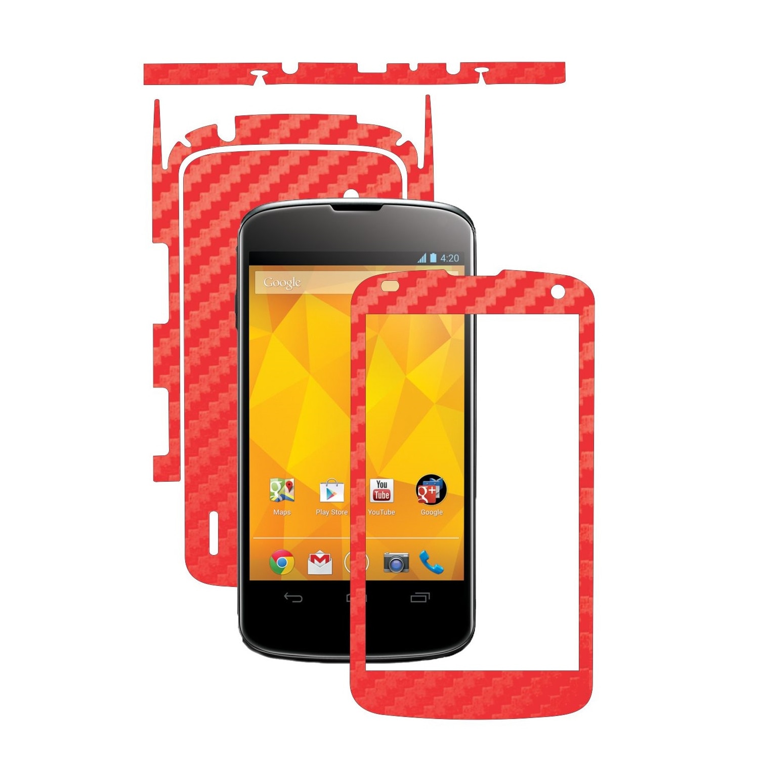 Folie de protectie Carbon Skinz, Husa de tip Skin Adeziv pentru Carcasa, Carbon Rosu dedicata LG Google Nexus 4