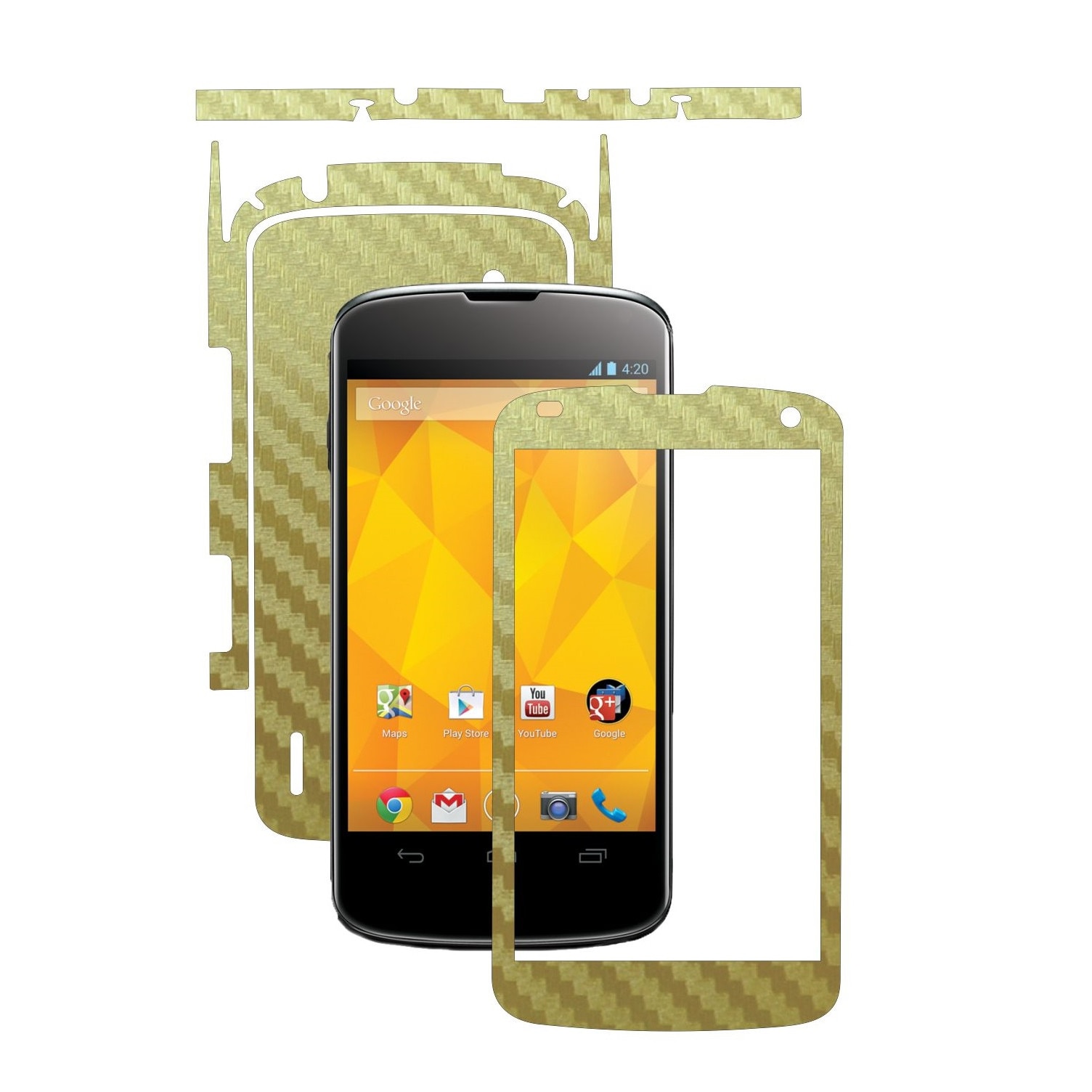 Folie de protectie Carbon Skinz, Husa de tip Skin Adeziv pentru Carcasa, Carbon Auriu dedicata LG Google Nexus 4