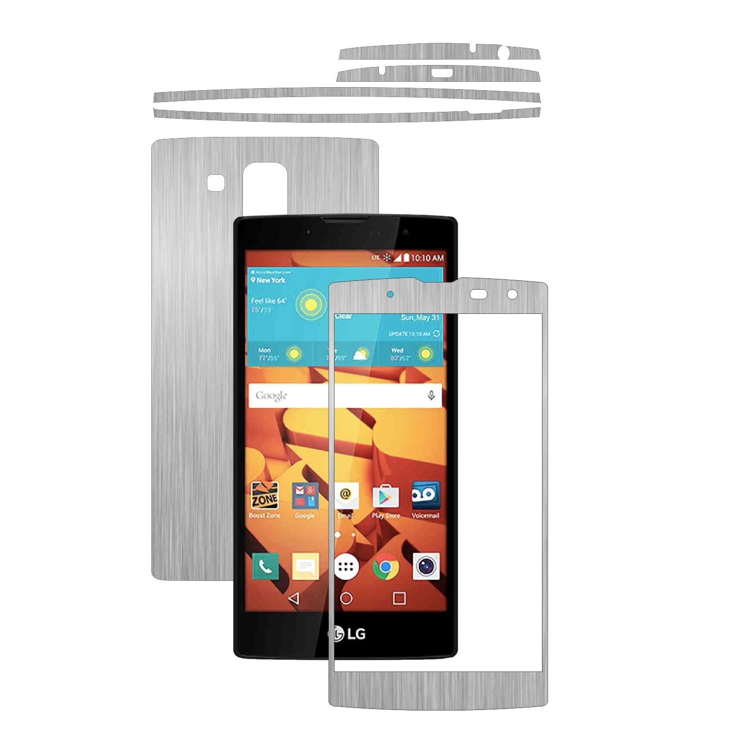 Folie de protectie Carbon Skinz, Husa de tip Skin Adeziv pentru Carcasa, Brushed Argintiu dedicata LG G4c, LG G4 Mini