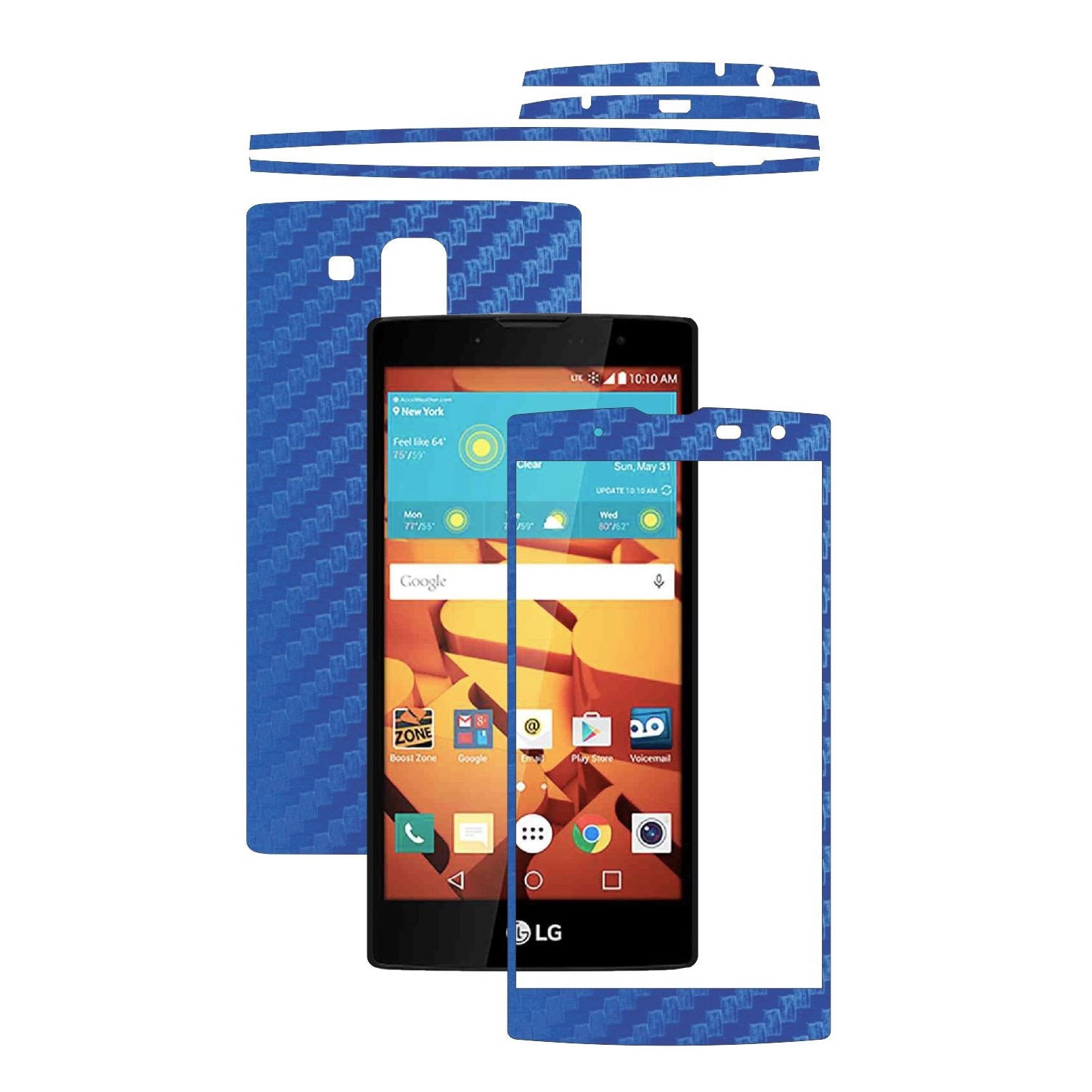 Folie de protectie Carbon Skinz, Husa de tip Skin Adeziv pentru Carcasa, Carbon Albastru dedicata LG G4c, LG G4 Mini