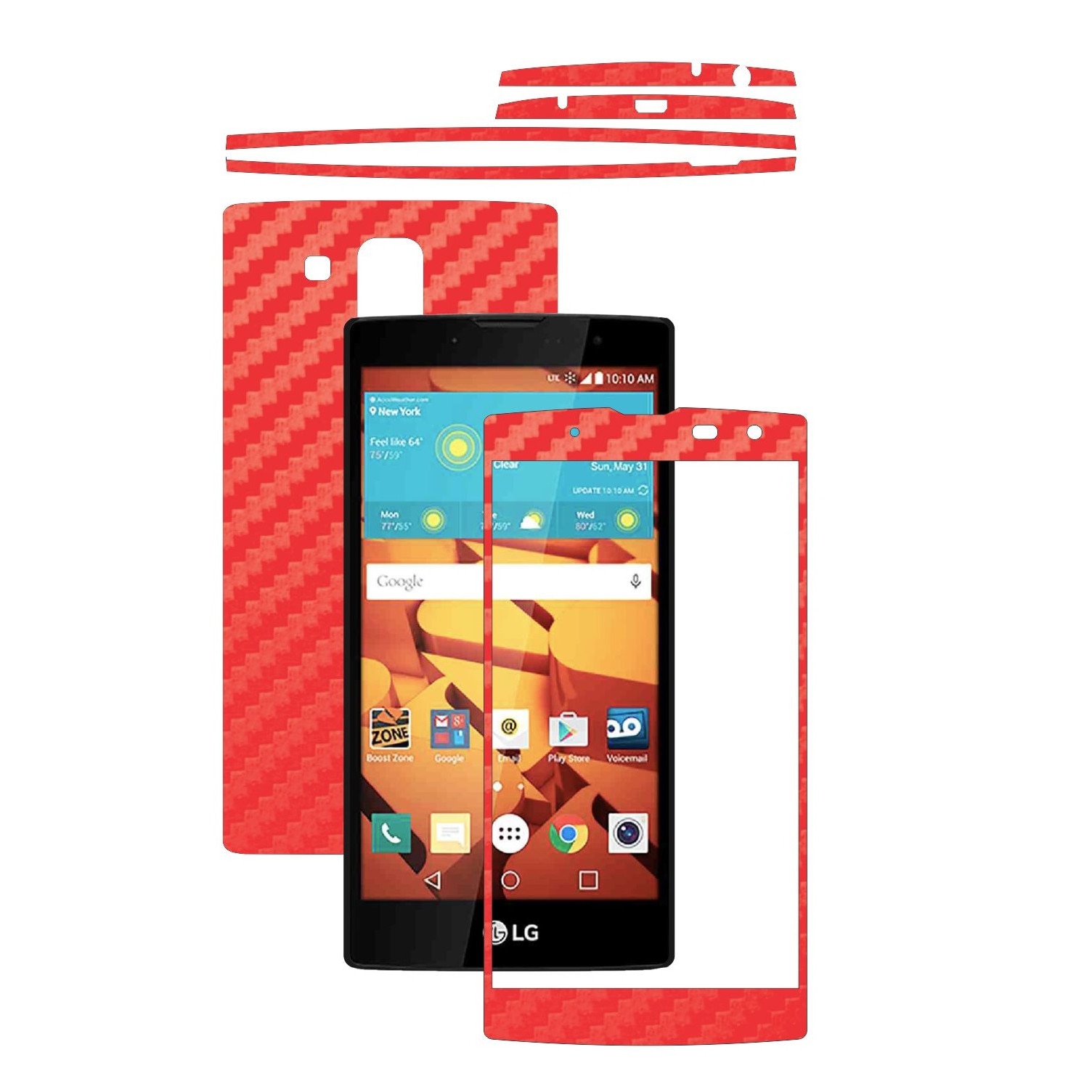 Folie de protectie Carbon Skinz, Husa de tip Skin Adeziv pentru Carcasa, Carbon Rosu dedicata LG G4c, LG G4 Mini