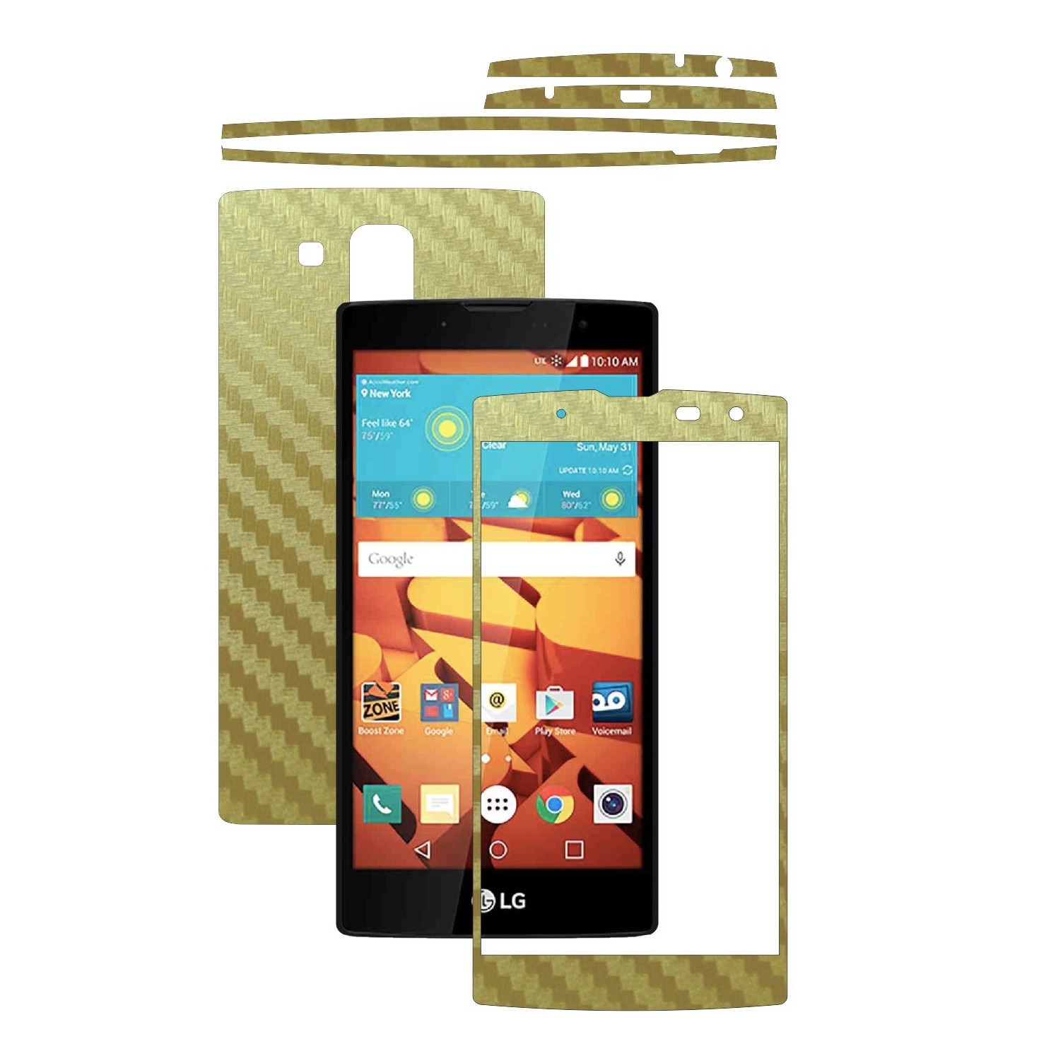 Folie de protectie Carbon Skinz, Husa de tip Skin Adeziv pentru Carcasa, Carbon Auriu dedicata LG G4c, LG G4 Mini