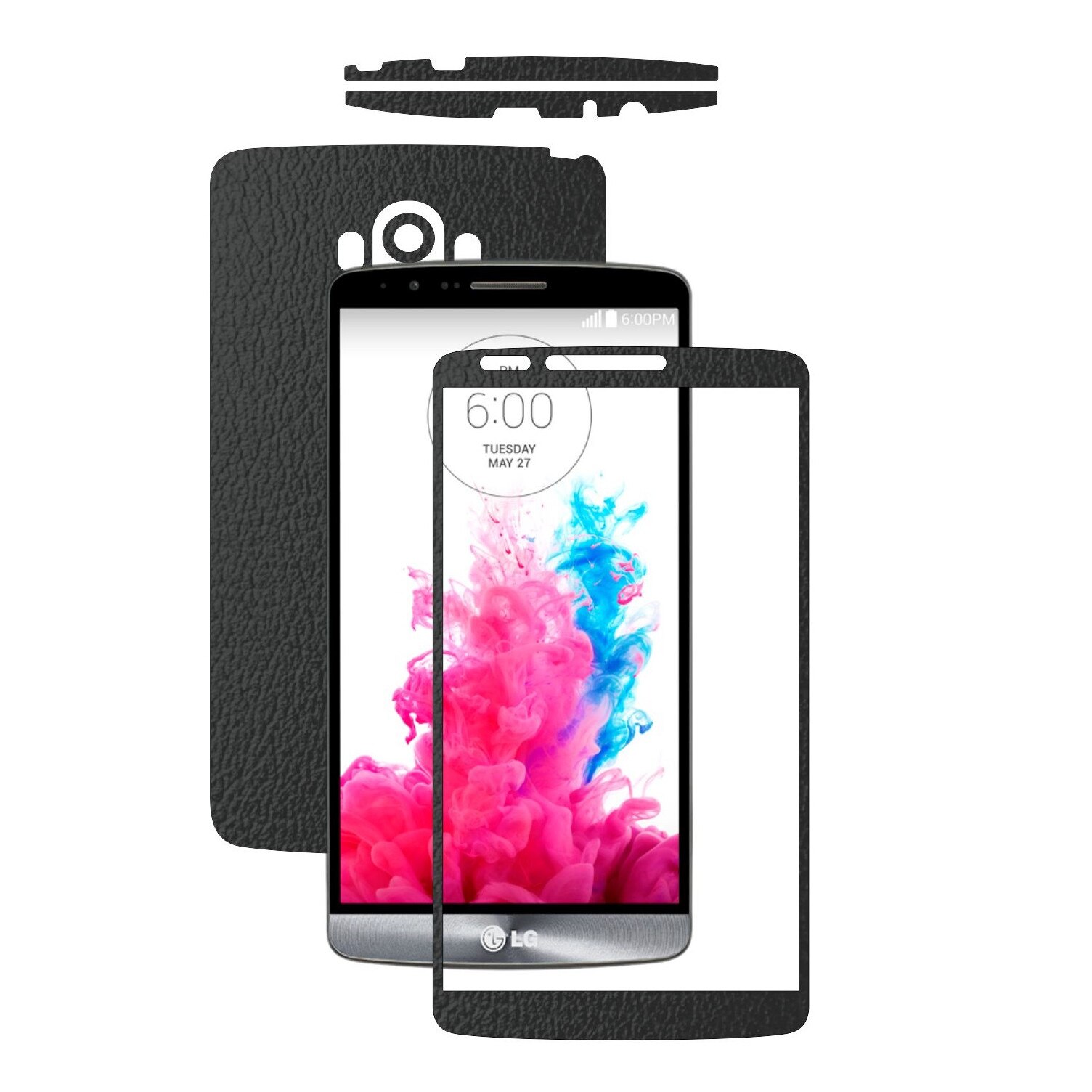 Folie de protectie Carbon Skinz, Husa de tip Skin Adeziv pentru Carcasa, Piele Neagra dedicata LG G3