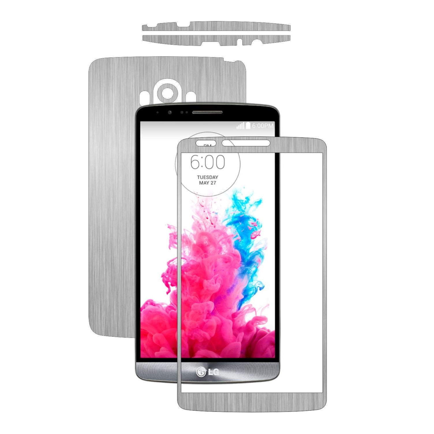 Folie de protectie Carbon Skinz, Husa de tip Skin Adeziv pentru Carcasa, Brushed Argintiu dedicata LG G3