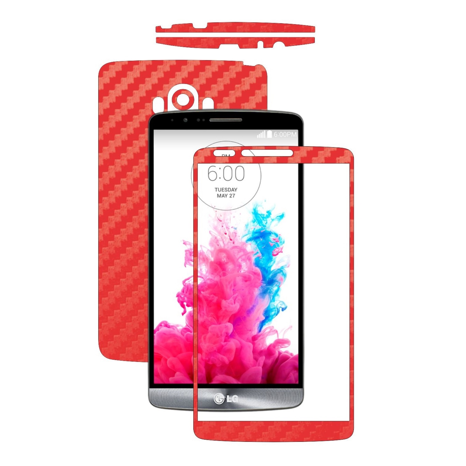 Folie de protectie Carbon Skinz, Husa de tip Skin Adeziv pentru Carcasa, Carbon Rosu dedicata LG G3
