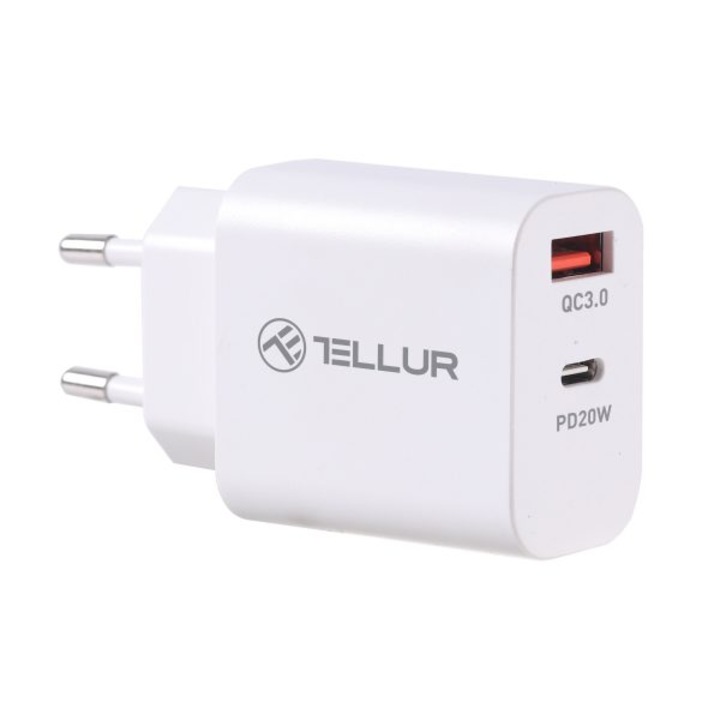 Incarcator retea Tellur PDHC101, un port USB Quick Charge QC3.0 18W, un port Type-C PD 20W
