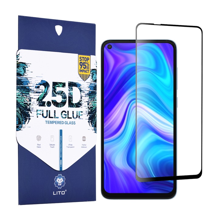 Folie pentru Xiaomi Redmi Note 9/Redmi 10X 4G, 2.5D FullGlue Glass, Sticla securizata, Black