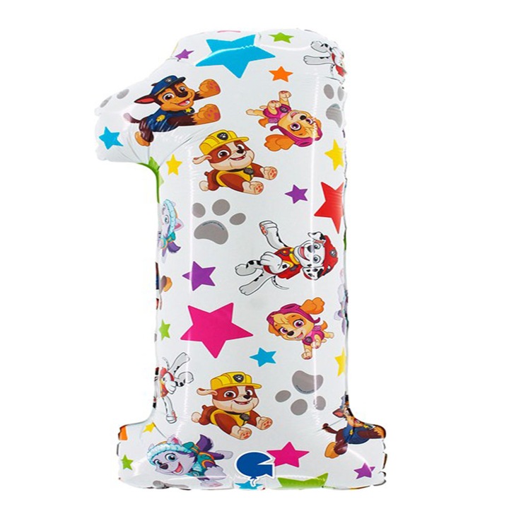 Balon folie, cifra 1, Paw Patrol, 33 cm x 71 cm, multicolor