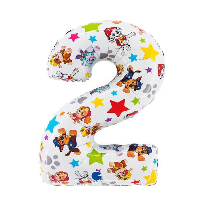 Balon folie, cifra 2, Paw Patrol, 53 cm x 71 cm, multicolor