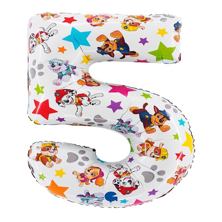 Balon folie, cifra 5, Paw Patrol, 49 cm x 72 cm, multicolor