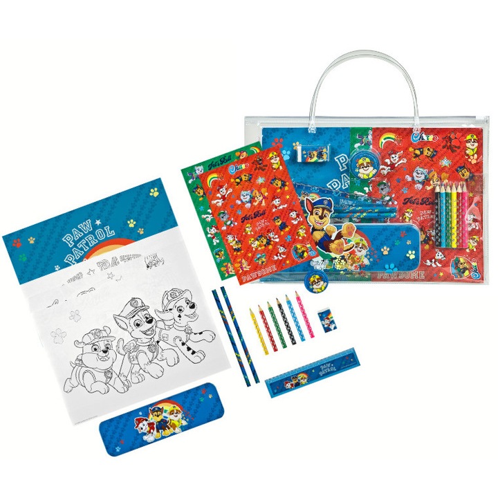 Set rechizitie scolare, Undercover, Paw Patrol, Cu planse de colorat, 3 ani+, Multicolor