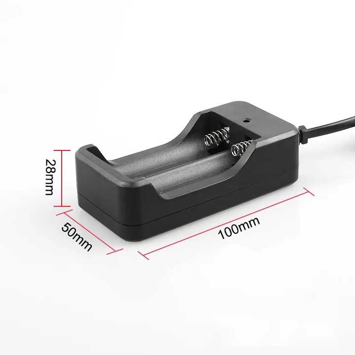 Incarcator pentru 2 acumulatori 18650 Li-Ion, conectare la priza 220V, negru