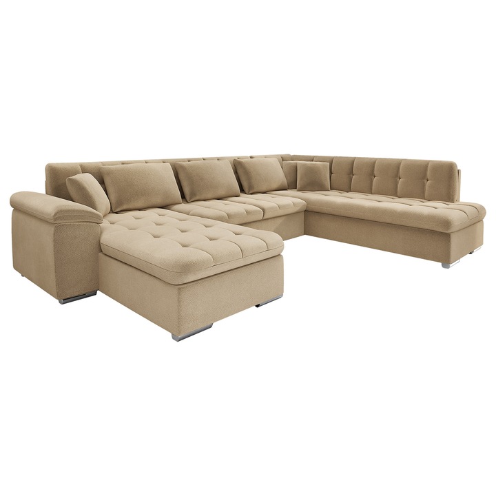 Coltar rabatabil Tony Bis cu lada Premium, MIRJAN24, stanga, bej inchis, 76x348x205 cm