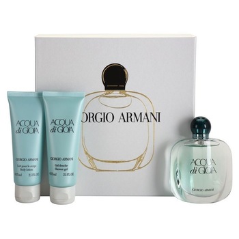 Set Giorgio Armani Acqua Di Gioia, Femei, 50 ml Apa de Parfum + 75 ml Lotiune de corp + 75 ml Gel de Dus 50 ml Set Giorgio Armani Acqua Di Gioia, Femei, 50 ml Apa de Parfum + 75 ml Lotiune de corp + 75 ml Gel de Dus 50 ml