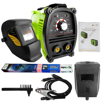 Pachet aparat sudura ProWeld MMA ROC 180 I 180A tehnologie IGBT invertor + Masca de sudura + Cadou Electrozi AgroPro Pachet aparat sudura ProWeld MMA ROC 180 I 180A tehnologie IGBT invertor + Masca de sudura + Cadou Electrozi AgroPro