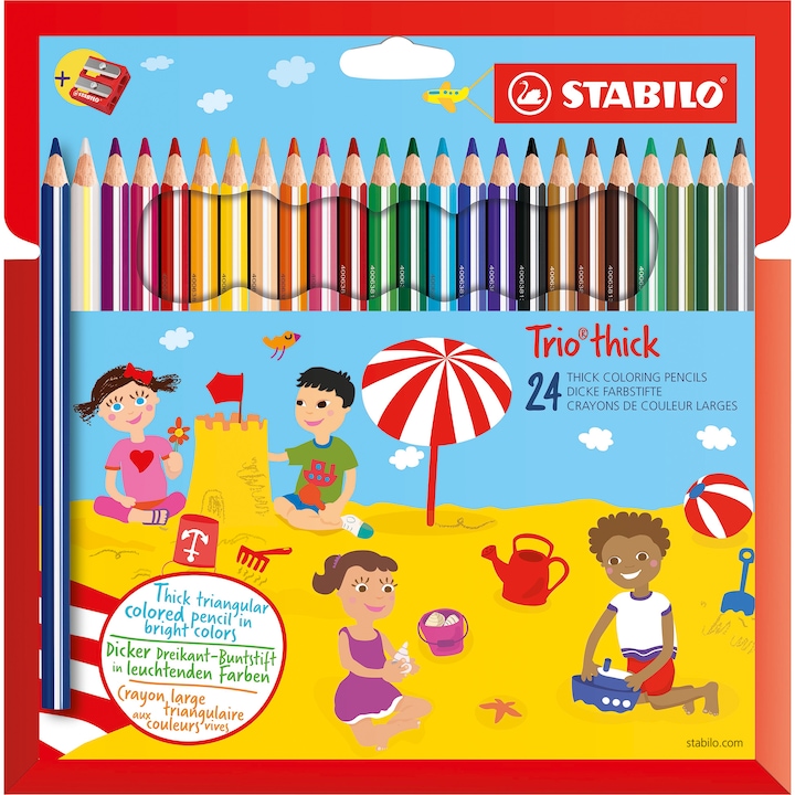 STABILO Trio színes ceruza + hegyező, vegyes színű, 24db-os