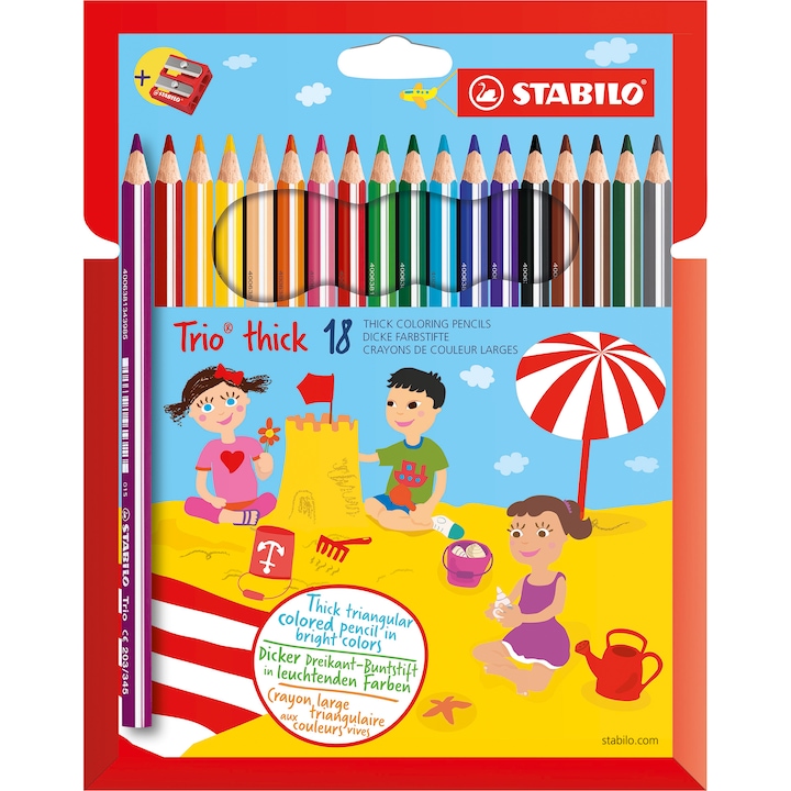 STABILO Trio vastag színes ceruza, vegyes színű, 18db-os