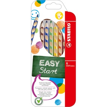 Set 6 creioane colorate Stabilo EasyColors, pentru stangaci, portofel carton Set 6 creioane colorate Stabilo EasyColors, pentru stangaci, portofel carton