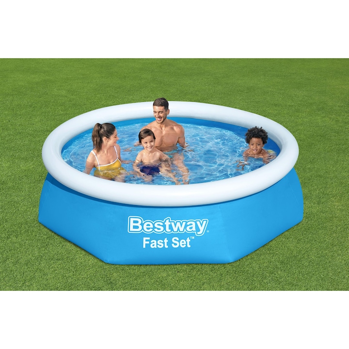 Надуваем басейн с включена филтърна помпа Fast Bestway, Диаметър 244 см, Височина 61 см, Обем 1880 литра, Дебит на помпата 1249 л/ч, Син