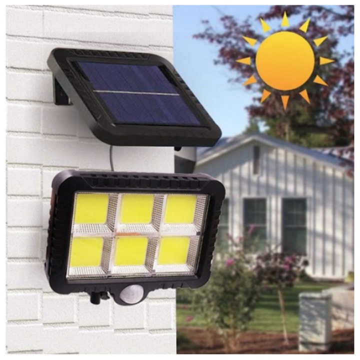 Lampa solara, UBX, impermeabila, senzor de miscare, 72 leduri, 11.5x13x4 cm, negru