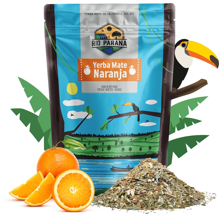 Yerba Mate Tea, Rio Parana Naranja, Narancs, Hagyományos, Argentin, Enyhén Füstös, 500g