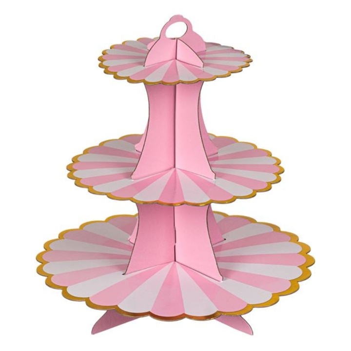 Suport etajat pentru prajituri, Cupcake Stand, roz auriu, carton, 34,5cm