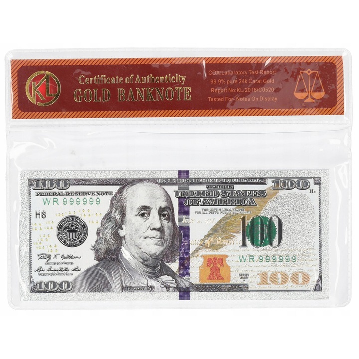 Колекционна банкнота 100 USD, Xtech, PVC, 15.5 x 6.5 cm, Многоцветен