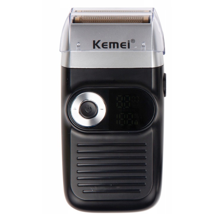 Електрическа машинка за подстригване Kemei, LED дисплей, 5 W, 12 x 6 x 3 см, Сребрист/Черен