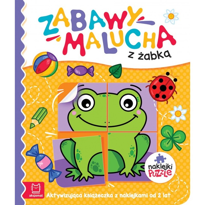 Kisgyermek szórakozik a békával. Aktiváló matricás könyv 2 éves kortól, Podgórska Anna