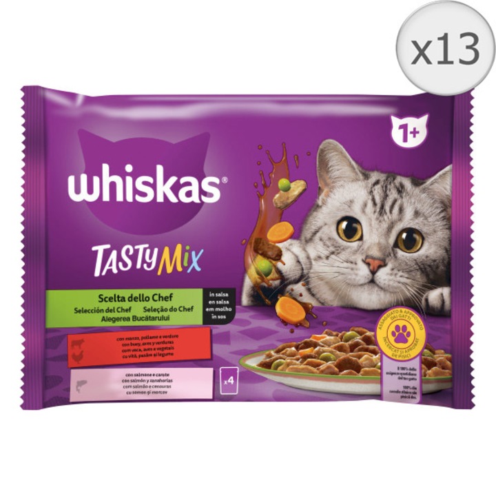 Hrana umeda pentru pisici Whiskas, Adult, Tasty Mix Chef's choice, 13 x 4 x 85 g