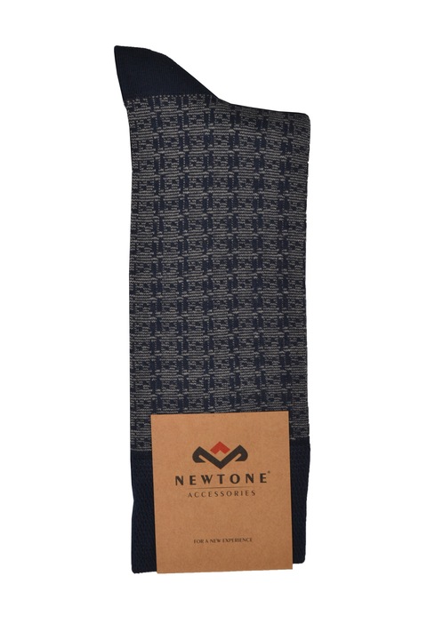 Férfi bambuszszálas zokni, Newtone, B15, Varrat nélküli hozzáillő elasztánnal, Sötétkék és szürke, geometrikus motívumokkal, 41-44 EU