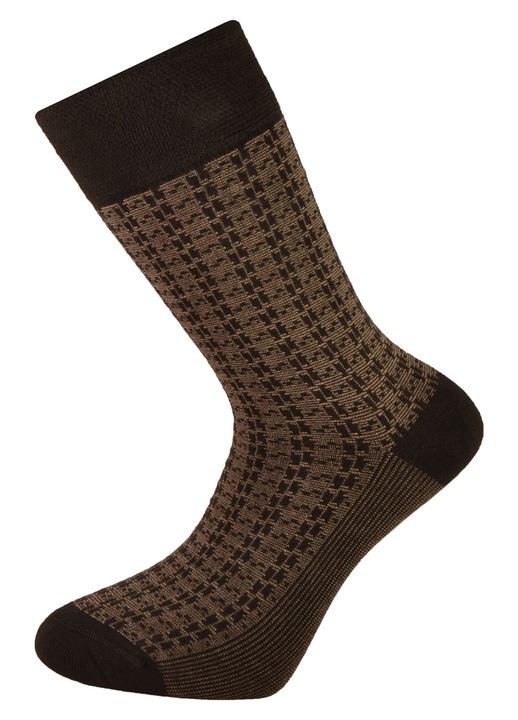 Bambuszszálas férfi zokni, Newtone, B14, Varrat nélküli hozzáillő elasztánnal, Barna és bézs, geometrikus motívumokkal, 41-44 EU