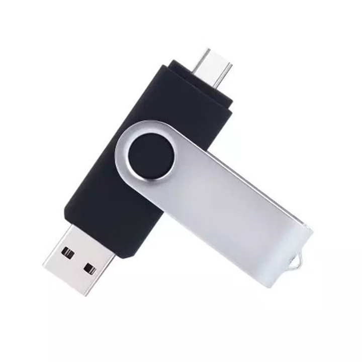 Stick Memorie EDAR, 64 GB, 2 IN 1, USB 2.0, Type-C, Waterproof, Type C, High Speed, Gri/Negru