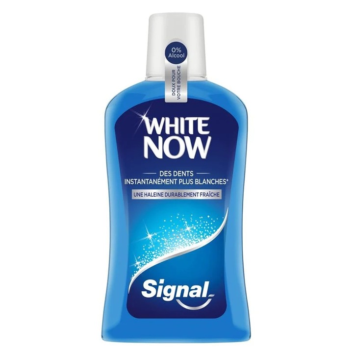 Szájvíz, Signal, White Now, azonnali fogfehérítő hatás, alkohollal, menta ízű, 500 ml