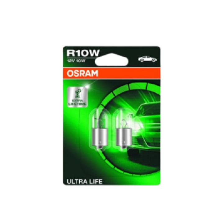 Set 2 Becuri Auto OSRAM, R10W, 12V, 10 W, Conector BA15s, Pentru Semnalizare, Ultra Life Blister