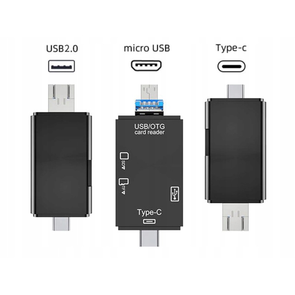 Четец на карти, Zola®, 5 в 1, 3 USB/USB-C/MICRO-USB конектора, поддържа ...