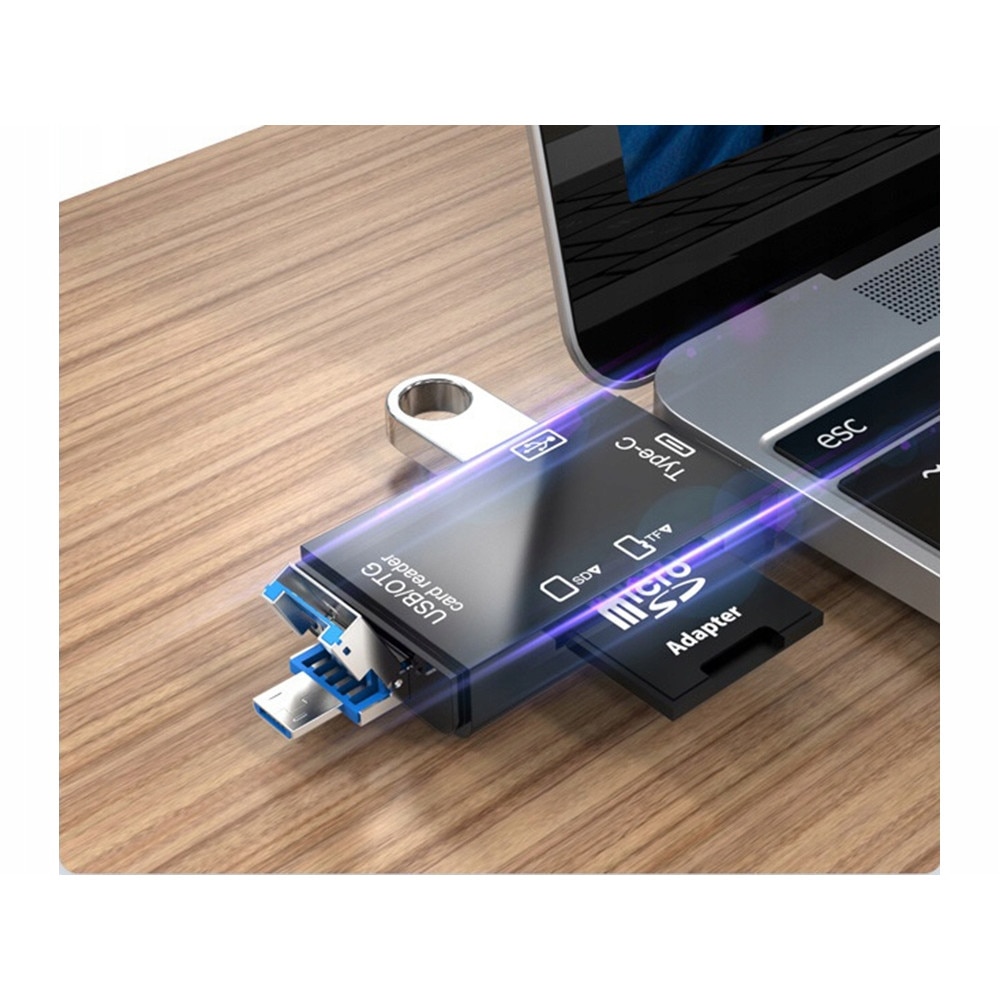Четец на карти, Zola®, 5 в 1, 3 USB/USB-C/MICRO-USB конектора, поддържа ...