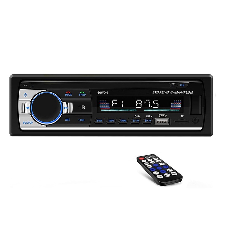 Радио/MP3 плейър за кола, 4 x 60 W с Bluetooth, Телефон, Радио, MP3, AUX, MicroSD карта, Дистанционно управление
