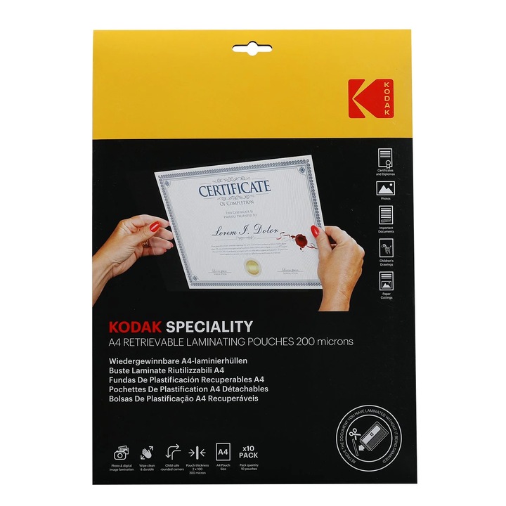 Kodak visszaszedhető lamináló fólia A4, 200 micron, 10 db