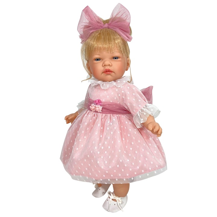 Кукла Nines D'Onil, Celia, със звуци, руса коса, розова рокля с плумети, аромат на ванилия, 45 см
