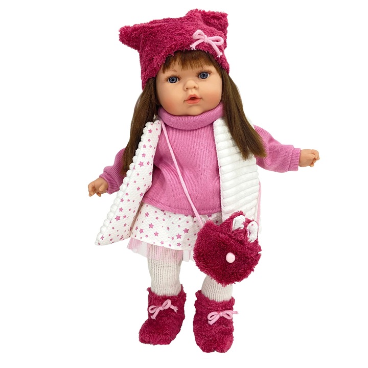 Papusa Artizanala cu miros de vanilie - Tita bruneta cu haine de iarna (45 cm)