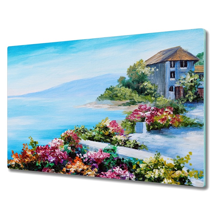 Tocator pe sticla, Dreptunghi, Pictura In Ulei Culoare Peisaj Marin, Multicolor, 80 cm x 52 cm, 010010520060000048670