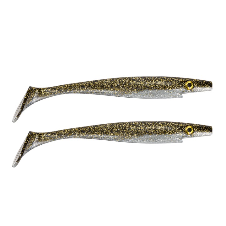 2 db Shad csali készlet, Strike Pro, Pig Jr, gumi, 50g, 20 cm, arany/fehér